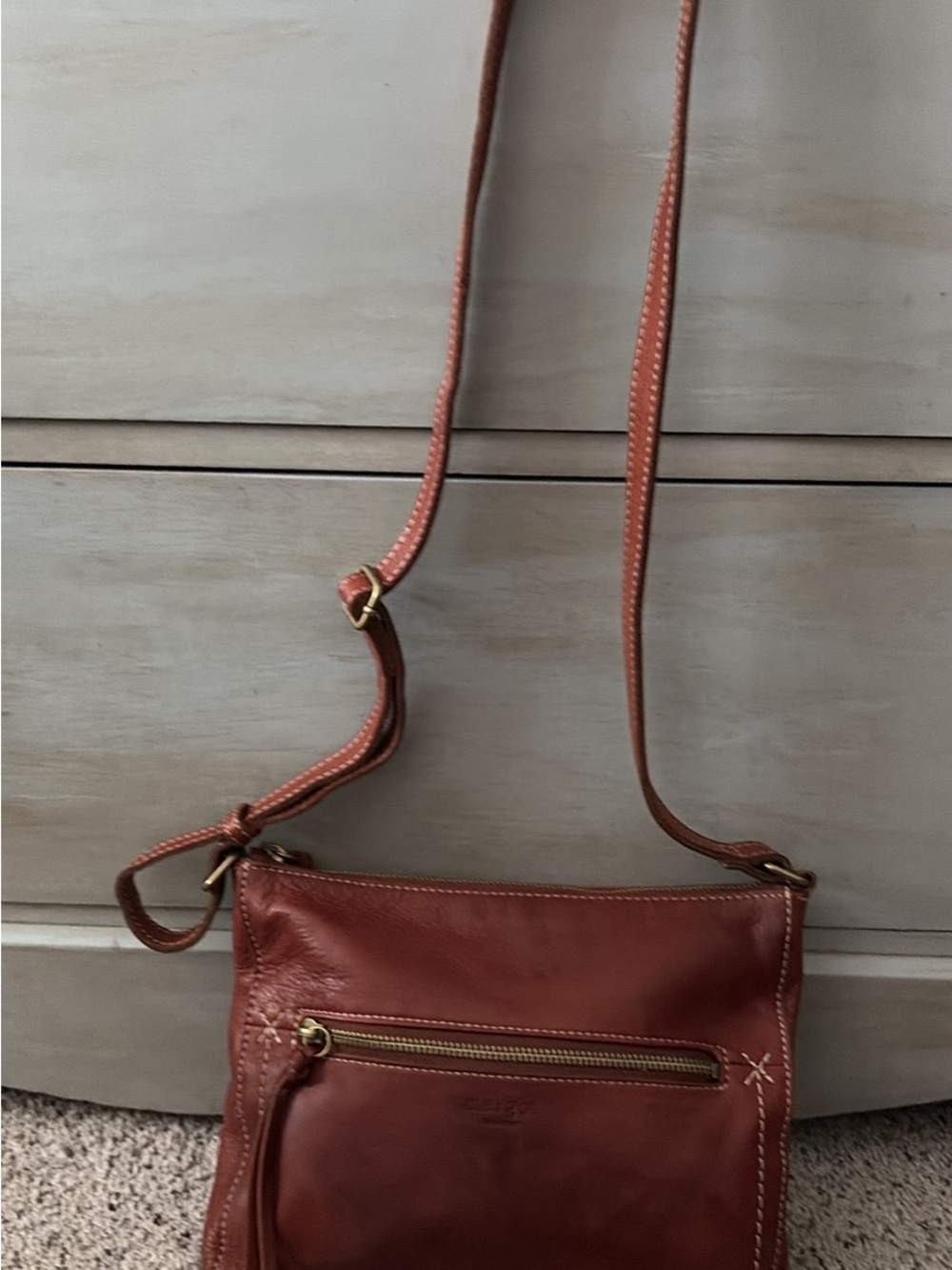 margot Leather Crossbody Bag in Cognac Brown with Gold Hardware